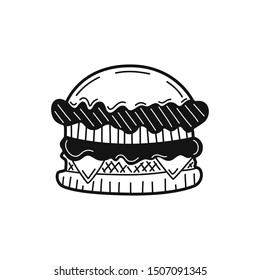 Hand drawn burger isolated on a white. Great for menu, poster or label. Vector illustration.