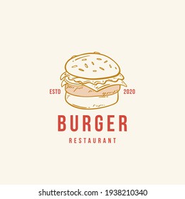 Hand drawn burger logo, illustration in doodle style