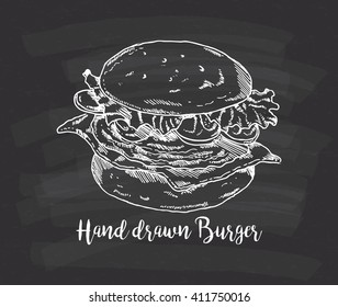 Hand Drawn Burger On Chalkboard Background