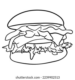 hand drawn burger on white background. isolated vector illustration.

