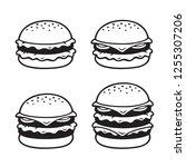 Hand drawn burger sketch set. Simple, double and triple cheeseburger. Black and white vector illustration.