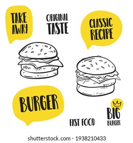 Hand Drawn Burger And Typography Set