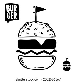 Hand drawn burger vector doodle. Hamburger sketch illustration for print, web and infographics.