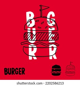 Doodle vector de hamburguesa dibujado a mano. Ilustración de sketch de Hamburger para impresión, web e infografía.