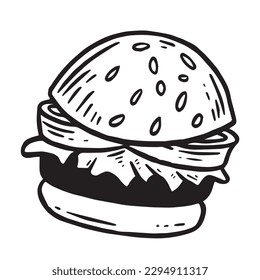 Hand drawn burger vector doodle. Hamburger sketch illustration for print, web and infographics.
