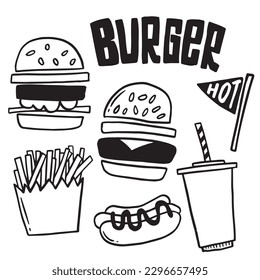 Hand drawn burger vector doodle. Hamburger sketch illustration for print, web and infographics.