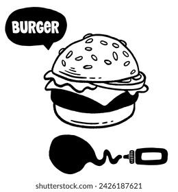 Hand drawn burger vector doodle. Hamburger sketch illustration for print, web and infographics.