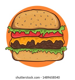 Hand drawn burger vector illustration isolated on white background.