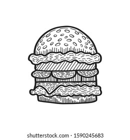 Handgezeichneter Burger. Vektorgrafik.
