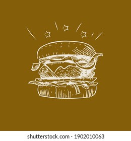 Hand drawn Burger vintage, grunge retro poster. Suitable for t-shirt print, street wear vector illustration