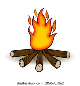 Hand drawn burning bonfire, campfire isolated on white background, vector illustration
