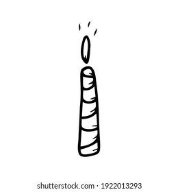 Handgezeichnet brennende Kerze einzeln auf weißem Hintergrund. Feste Elemente. Doodle, einfache Umrissgrafik. Es kann für die Dekoration von Textilien, Papier verwendet werden.