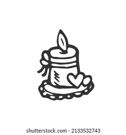 Handgezeichnet brennende Kerze einzeln auf weißem Hintergrund. Ferienelemente. Doodle, einfache Umrissgrafik. Es kann für die Dekoration von Textilien, Papier verwendet werden.