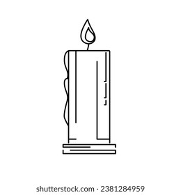 Hand drawn burning candle. outline candle illustration, isolated on white background.