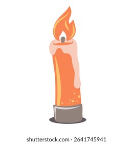 Hand drawn burning candle from paraffin wax. Decorative design element. Vector illustration
