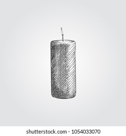 Hand drawn burning candle Sketch Symbol isolated on white background. Vector Candle Sketch In Retro Style.