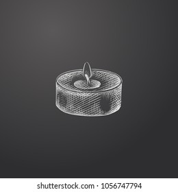 Hand Drawn burning candle Sketch Symbol isolated on chalkboard. Vector candle Element In Chalk Style