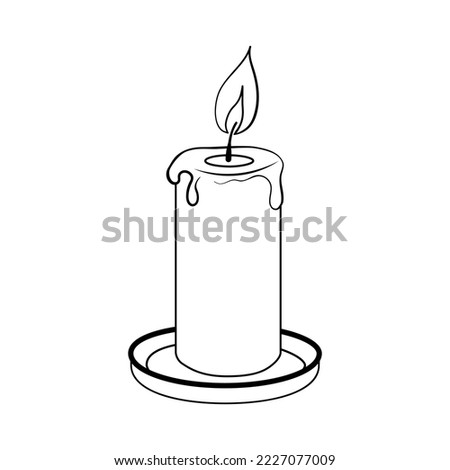 Hand drawn burning candle. Stock outline sketch style vector illustration, isolated on white background.