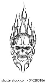 Hand drawn burning skull. Vector illustration