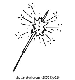 hand drawn burning sparkler in doodle style.