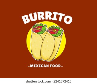 Hand drawn Burrito cartoon logo. Mexican traditional street food. Food logo concept design. Vector art illustration