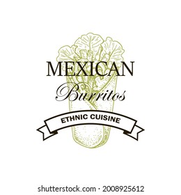 Logo del burrito dibujado a mano aislado en fondo blanco. Ilustración vectorial en el estilo de esbozo