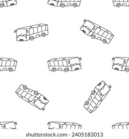 Vector de doodle de bus dibujado a mano patrón sin fisuras en fondo blanco
