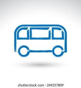 Hand drawn bus icon, illustrated brush drawing passenger bus sign, hand-painted automobile isolated on white background.