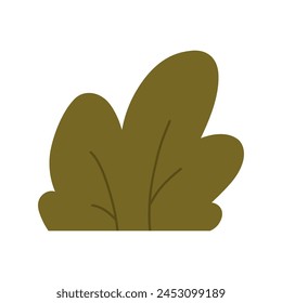 Hand drawn bush in dark green color, cartoon flat vector illustration isolated on white background. Autumn nature design element.