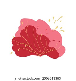 Hand drawn bush with deep red color and thin yellow branches. Simple design. Flat vector illustration. Spring and autumn. Icon.
