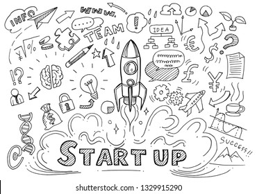 Hand Drawn Business background,Doodles vector illustration.