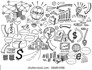 Hand Drawn Business background,Doodles vector illustration.