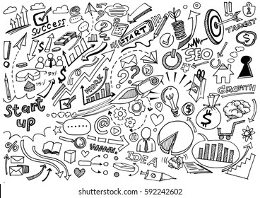 Hand Drawn Business background,Doodles vector illustration.