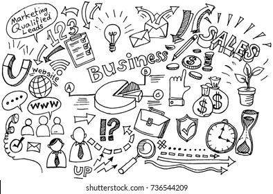 Hand Drawn Business background,Doodles vector illustration.