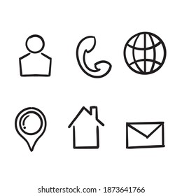 hand drawn Business card icon set in doodle style vector