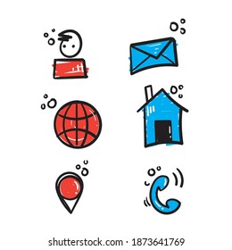 hand drawn Business card icon set in doodle style vector