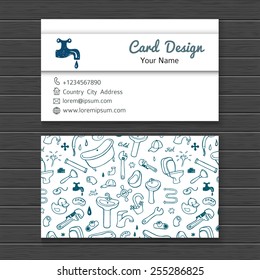 Hand drawn business card mock up with plumbing doodle icons for your design