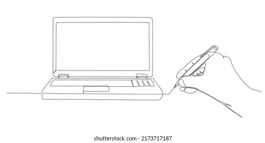 
hand drawn business concept sketch of laptop and desktop computer mug