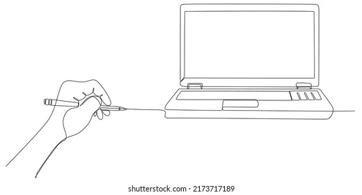 
hand drawn business concept sketch of laptop and desktop computer mug