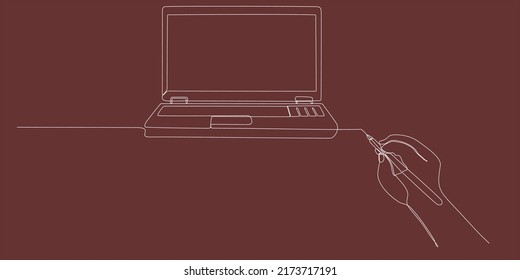 
hand drawn business concept sketch of laptop and desktop computer mug
