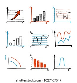 Hand drawn business doodle set of chart, graph, daigram, arrow. All elements combination for your own finance presentation, planning, ideas, reports. Vector illustration in sketch style.