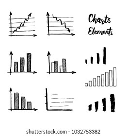 Hand drawn business doodle set of chart, graph, daigram, arrow. All elements combination for your own finance presentation, planning, ideas, reports. Vector illustration in sketch style.