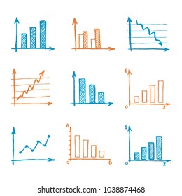 Hand drawn business doodle set of chart, graph, daigram, arrow. All elements combination for your own finance presentation, planning, ideas, reports. Vector illustration in sketch style.