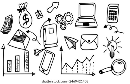 Hand drawn business doodle vector. Very suitable for designs on financial themes, money, achievements, targets and others.