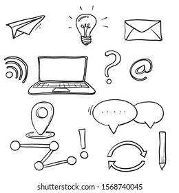 Hand drawn business doodles digital platform,social media icon illustration isolated on white