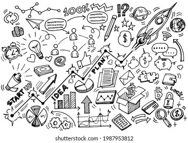 Hand drawn Business doodles element related startup to success.