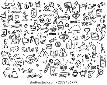 hand drawn business doodles set