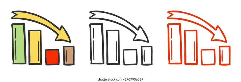 Handgezeichnetes Diagramm-Symbol für Unternehmen nach unten. Einfache Illustration für Finanzen, Berichte und Analysen