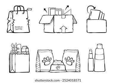 Hand drawn business and e-commerce illustration set. Finance and marketing sketch hand drawn doodle icon. Business elements. Vector illustration