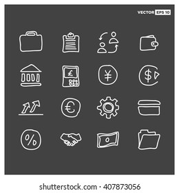 Hand Drawn Business Finance Icon Set (Vector Illustration)
